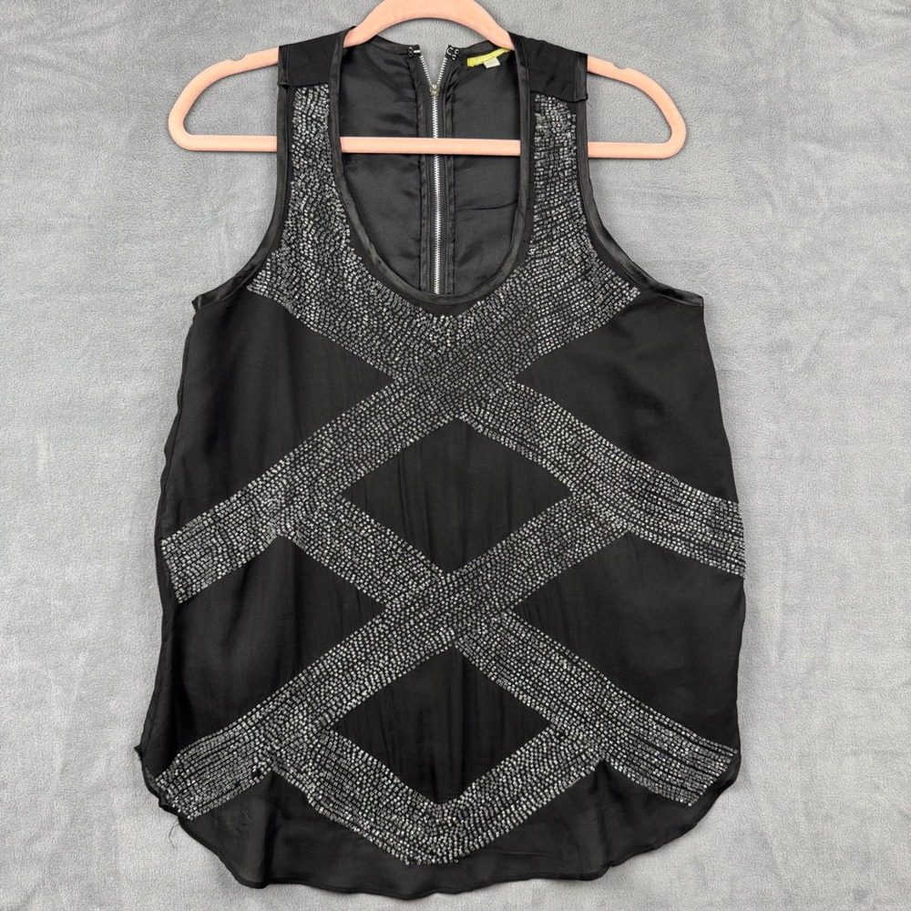 Gianni Bini Black Beaded Geometric Sequin Tank Top Blouse Shirt Women M‎